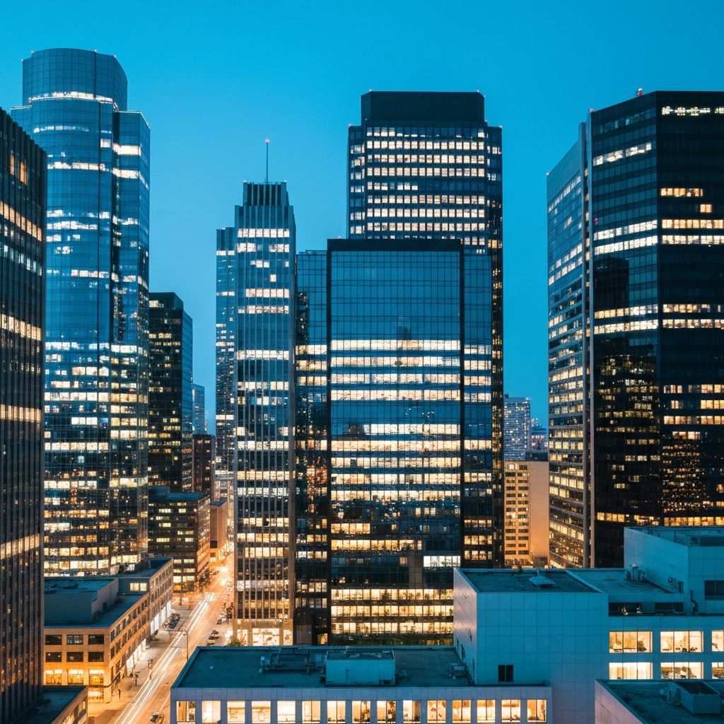 Modern financial district skyline